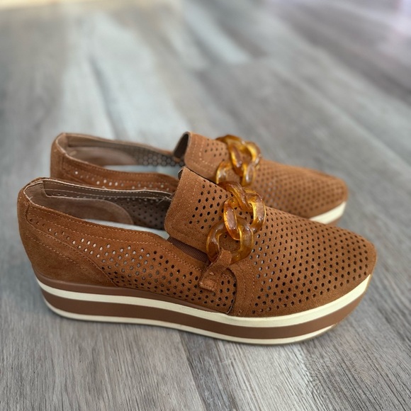 Dolce Vita Jhenee Brown Suede Perforated Women's Platform Loafers - Picture 5 of 9